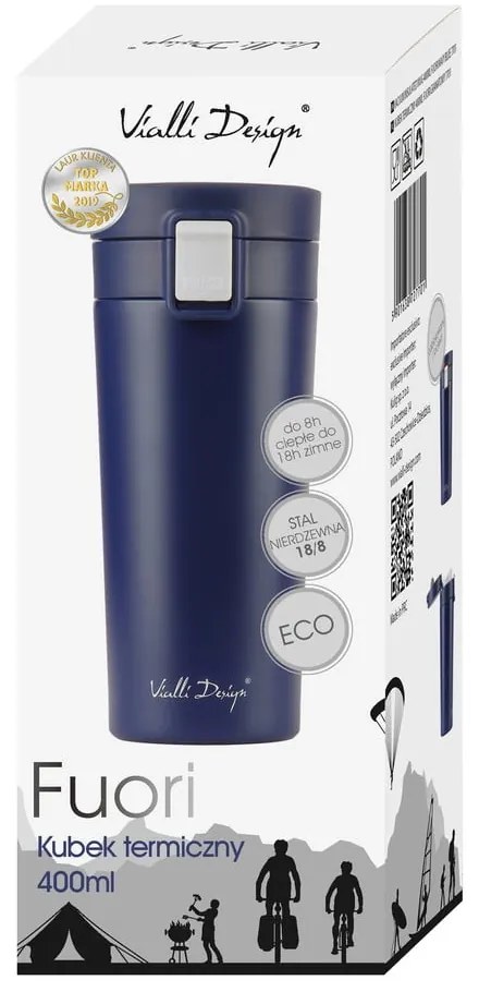 Ciemnoniebieski podróżny kubek termiczny Vialli Design Fuori, 400 ml