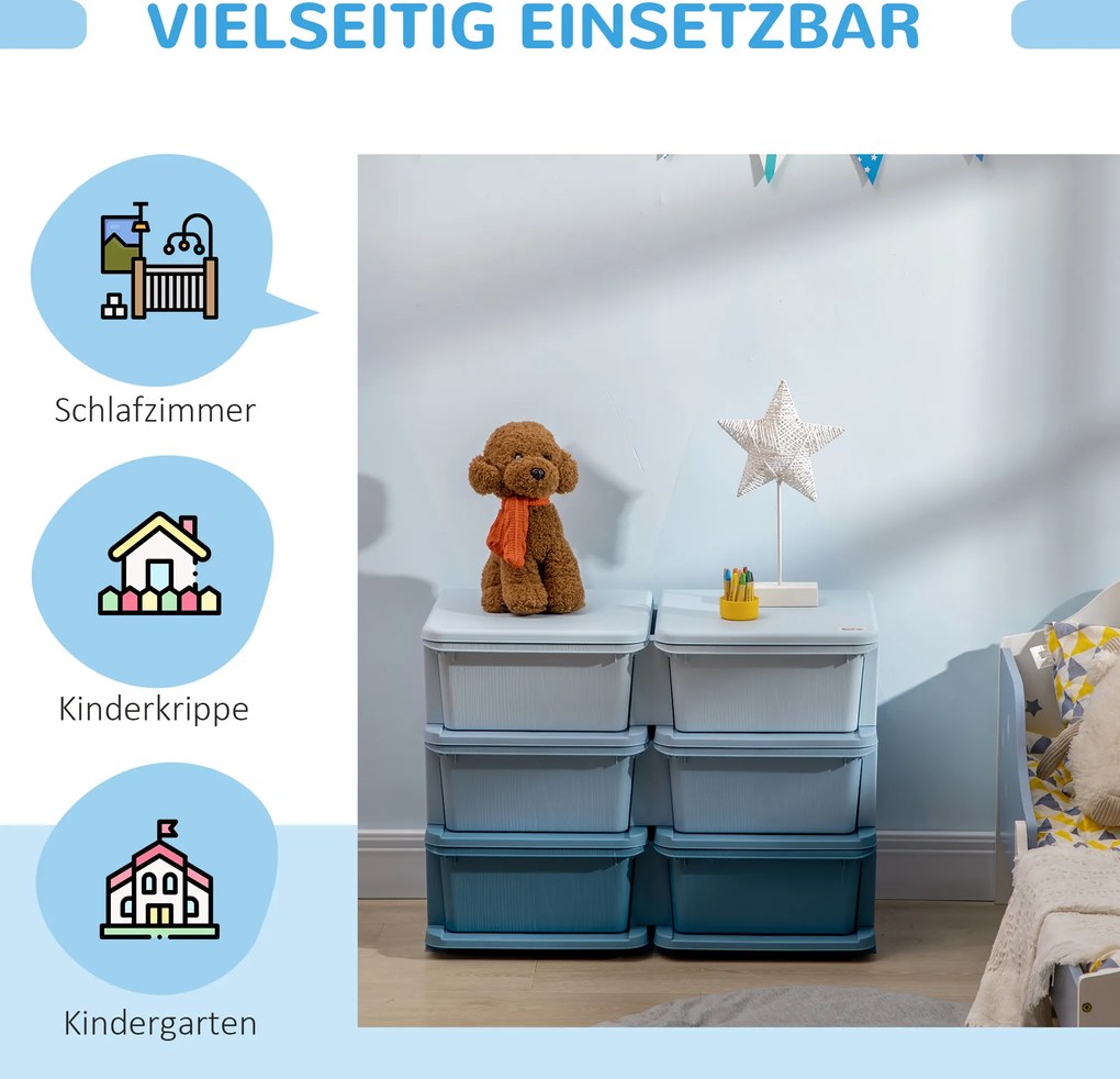 HOMCOM Szafka z szufladami dla dzieci, pudełka na przechowywanie z 6 poziomami, meble dla dzieci