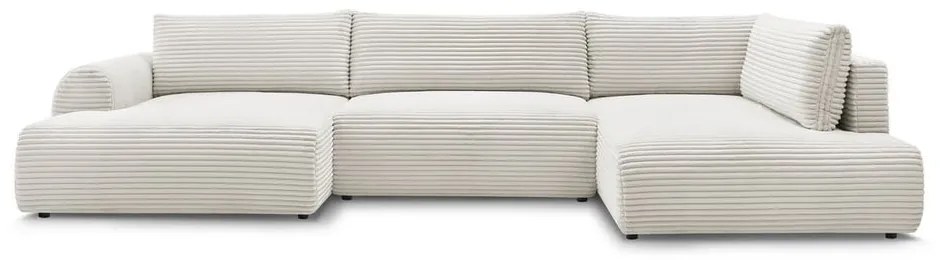 Kremowy sztruksowy rozkładany/ze schowkiem narożnik (prawostronny/w kształcie litery U) Lucien – Bobochic Paris