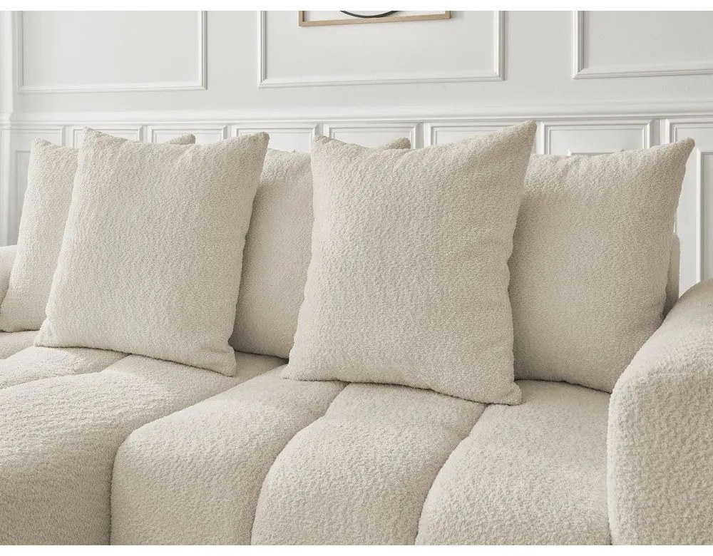 Beżowy rozkładany narożnik z materiału bouclé ze schowkiem (lewostronny/z szezlongiem) Roxelane – Bobochic Paris