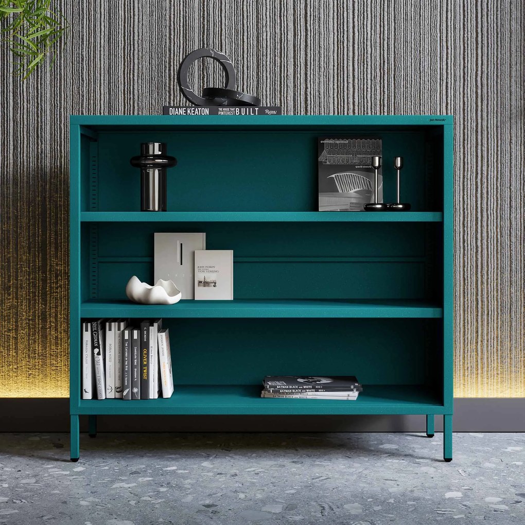 Niski regał metalowy morski / turkusowy Modern LUCA, 1000 x 900 x 350 mm