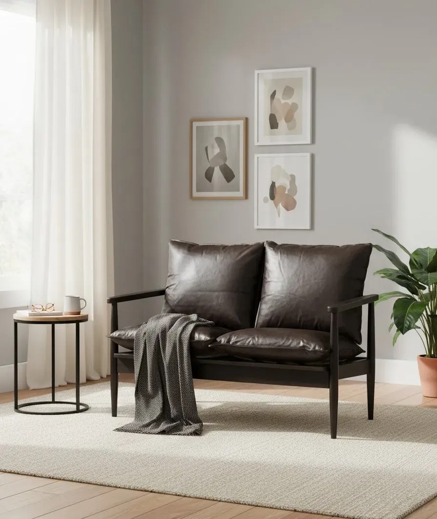 Skórzana elegancka sofa czarna H0-P60