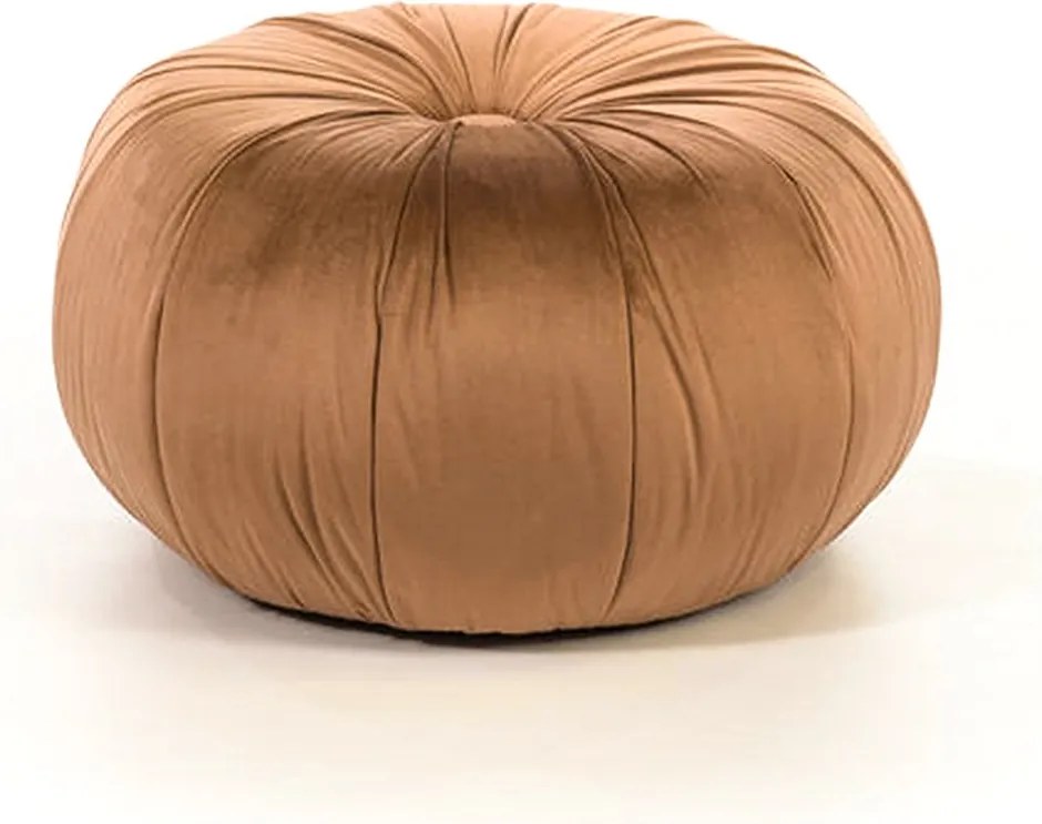 Pomarańczowy, okrągły, aksamitny puf "Mathilde" do salonu, 36x36 cm, wys. 30 cm