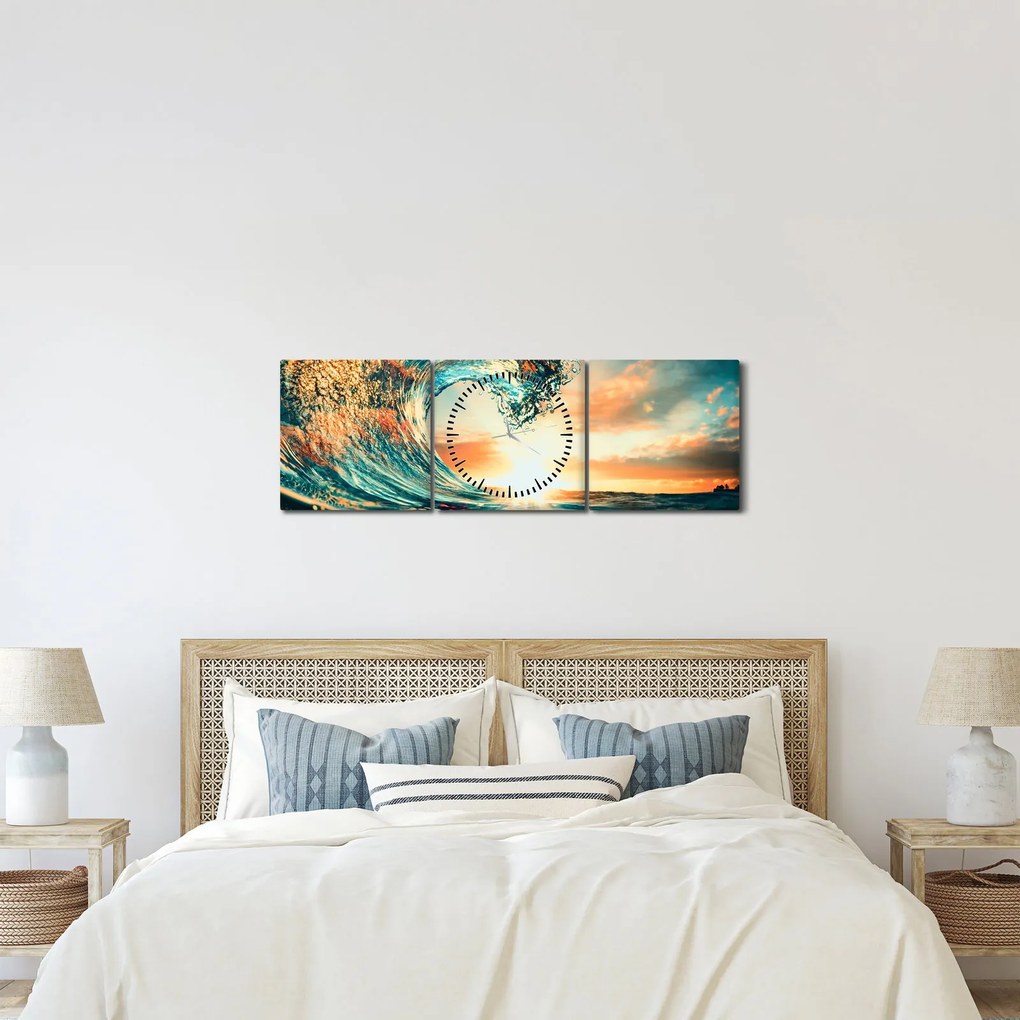 Obraz - Fala (z zegarem) (90x30 cm)