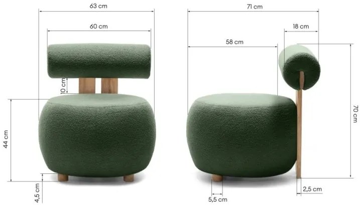Ciemnozielony designerski fotel HANNA, dąb nezapínat!