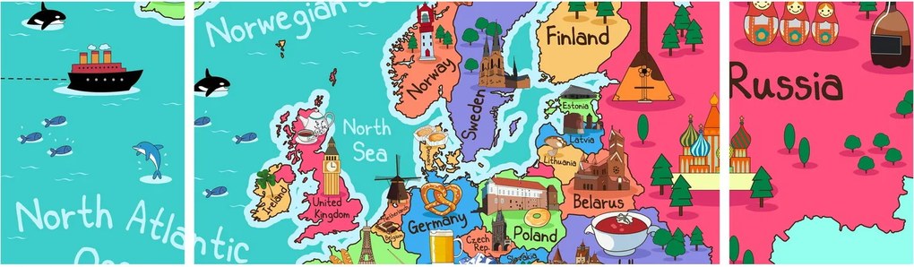 Obraz - Dziecięca mapa Europy (170x50 cm)
