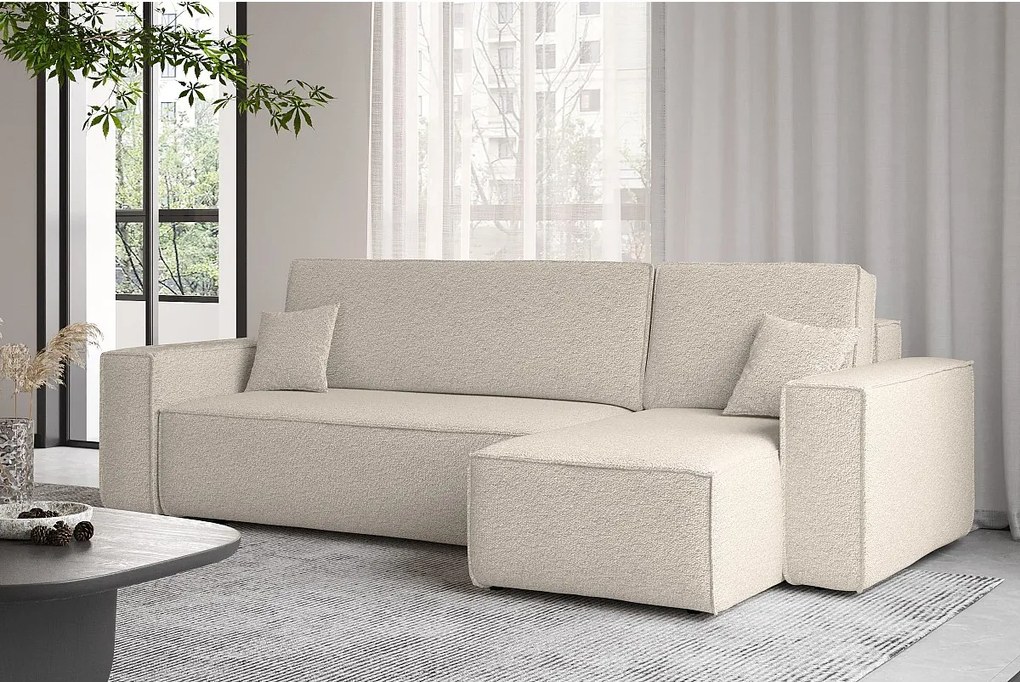 Narożnik z funkcją spania i pojemnikiem, Sofa w kształcie L, BEST L, tkanina Abriamo, Beżowy, Prawy