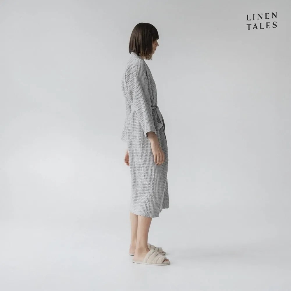 Jasnoszary szlafrok w rozmiarze L/XL Honeycomb – Linen Tales