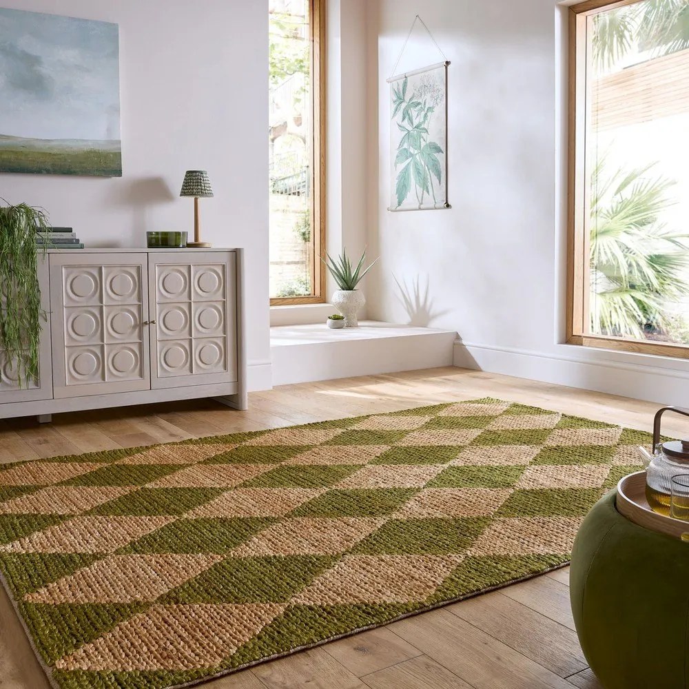 Zielono-naturalny dywan z mieszanki juty tkany ręcznie 120x170 cm Effie Diamond – Flair Rugs
