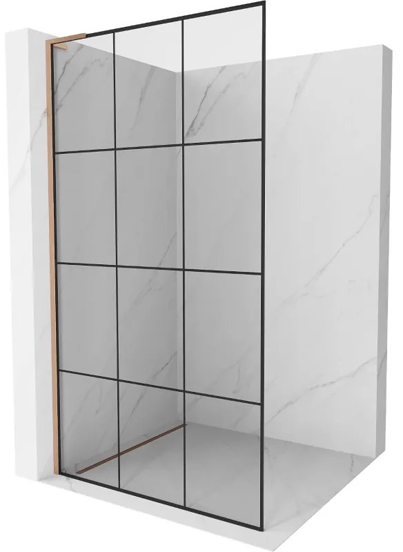 Mexen Kioto L ścianka prysznicowa Walk-in 110 x 200 cm, czarny wzór, miedź szczotkowana - 800-110-103-65-77