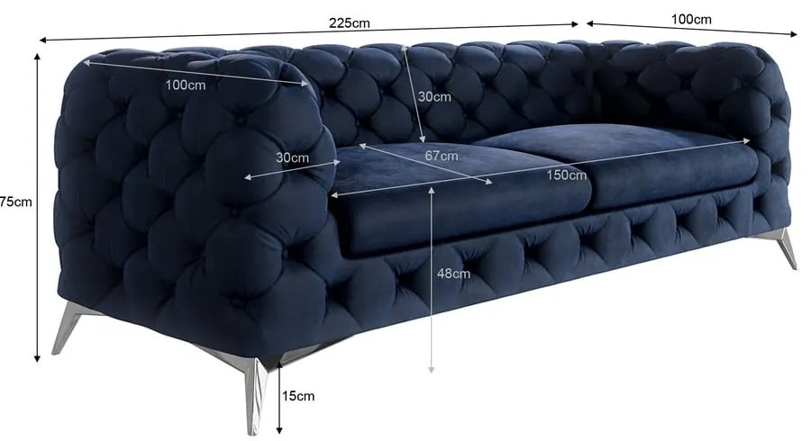 Ciemnoniebieska aksamitna sofa 225 cm Chelsea – Ropez