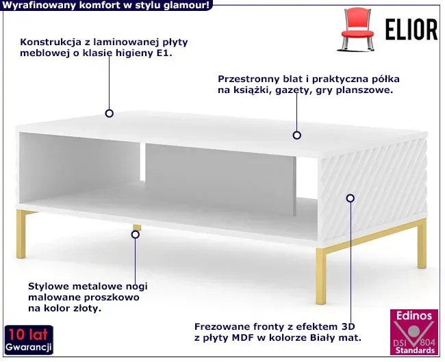 Ława kawowa dwupoziomowa biały mat + złote nóżki - Resa 8X