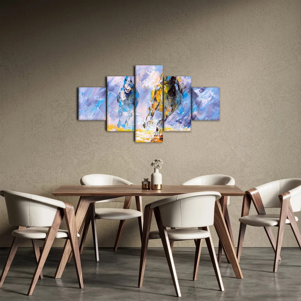 Obraz biegnących koni, obraz olejny (125x70 cm)