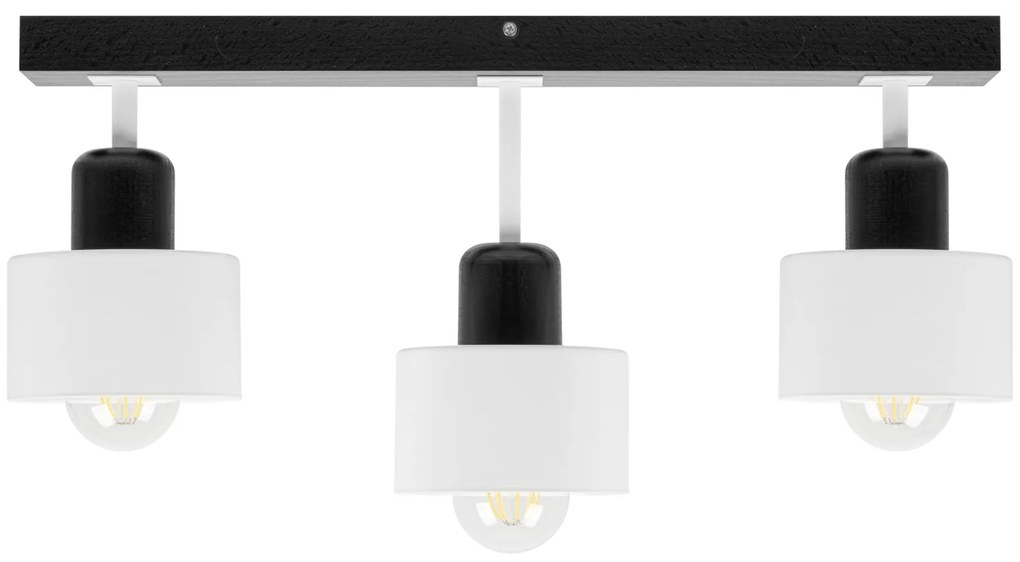 Biało-czarna lampa sufitowa, trzypunktowy spot DWE50x7SC z drewna i me