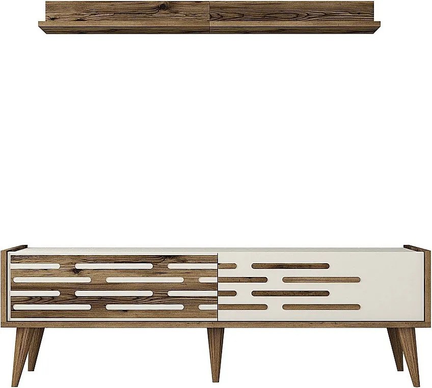 Stojak pod TV – 140 x 35 x 45 cm – Orzech i krem ​​– Melamina