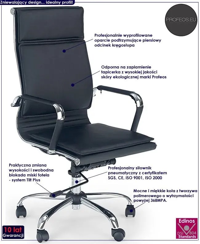 Czarny skórzany fotel obrotowy biurowy G6-K14