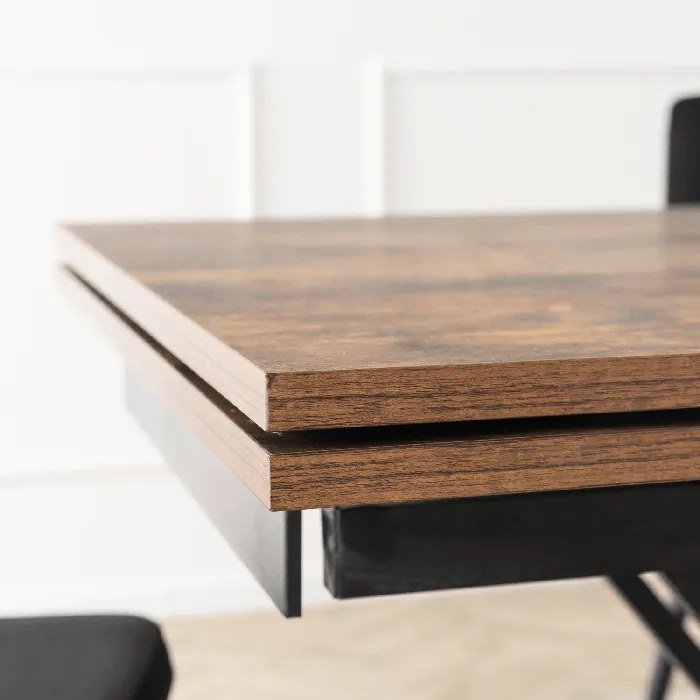 Stół Rozkładany Prostokątny REX 160-220 cm Dąb Rustykalny/Czarny do Jadalni Nowoczesny Loft