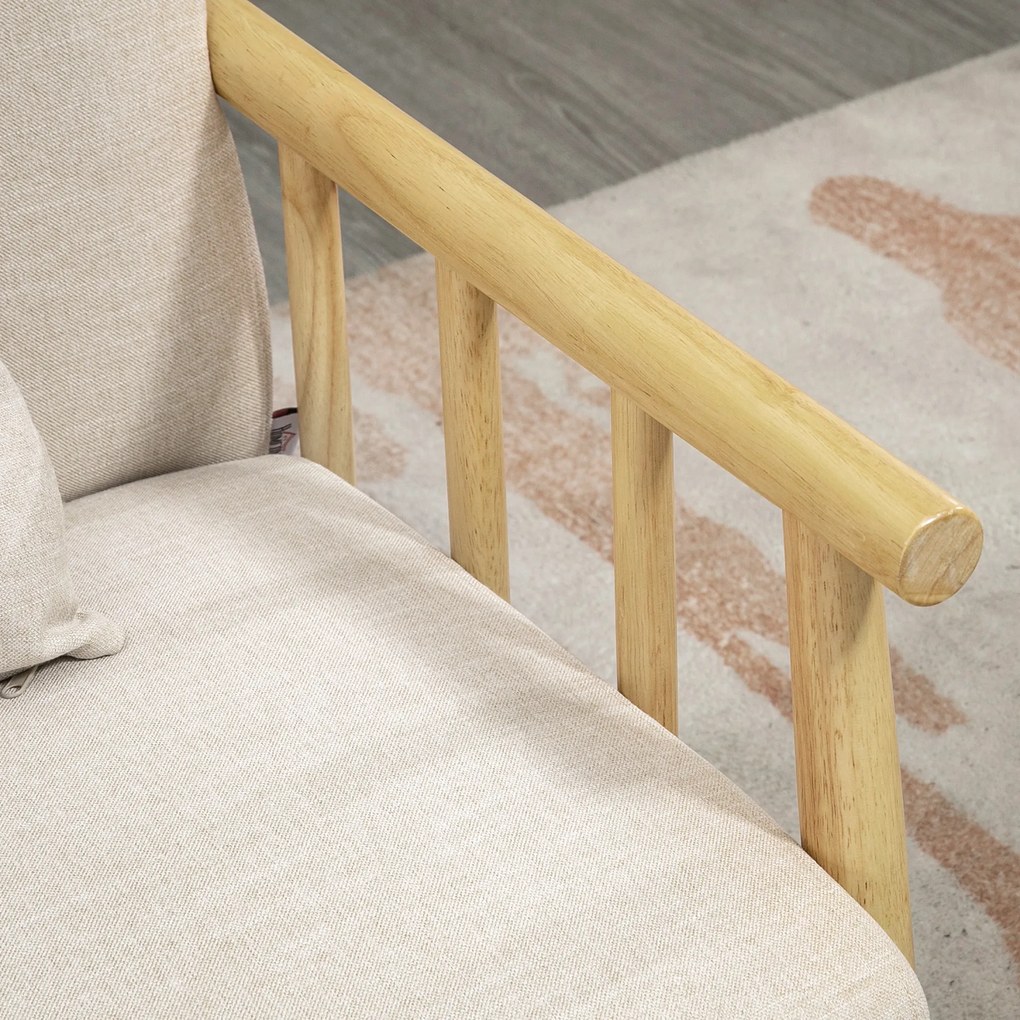 HOMCOM Sofa 2-osobowa, Tapicerka w wyglądzie lnu, Kompaktowa, do 200 kg, Rama drewniana, 123Dł x 69Szer x 74Wys cm, Beżowa