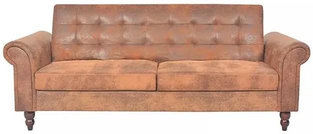 Rozkładana pikowana brązowa sofa - Image