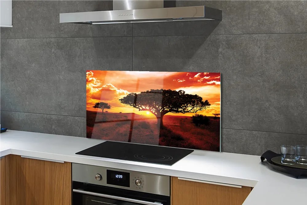 Panel szklany do Kuchni Drzewa pod Wieczornym Niebem