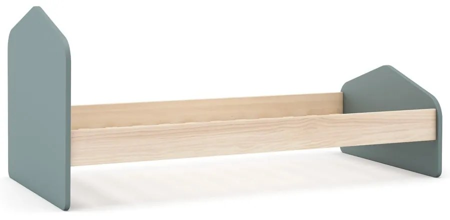 Łóżko dziecięce w dekorze sosny ze stelażem 90x190 cm w naturalnym kolorze/szarozielone Estefania – Marckeric