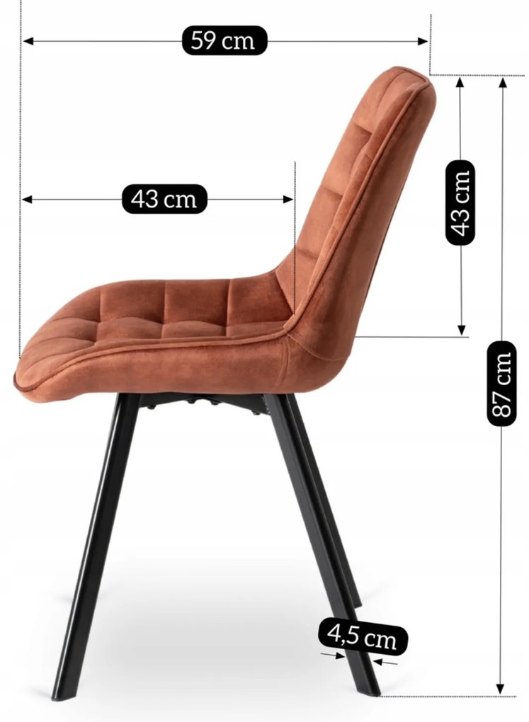 Zestaw 4x Krzesło Tapicerowane RICK do Salonu Rude Welurowe Nowoczesne Loft