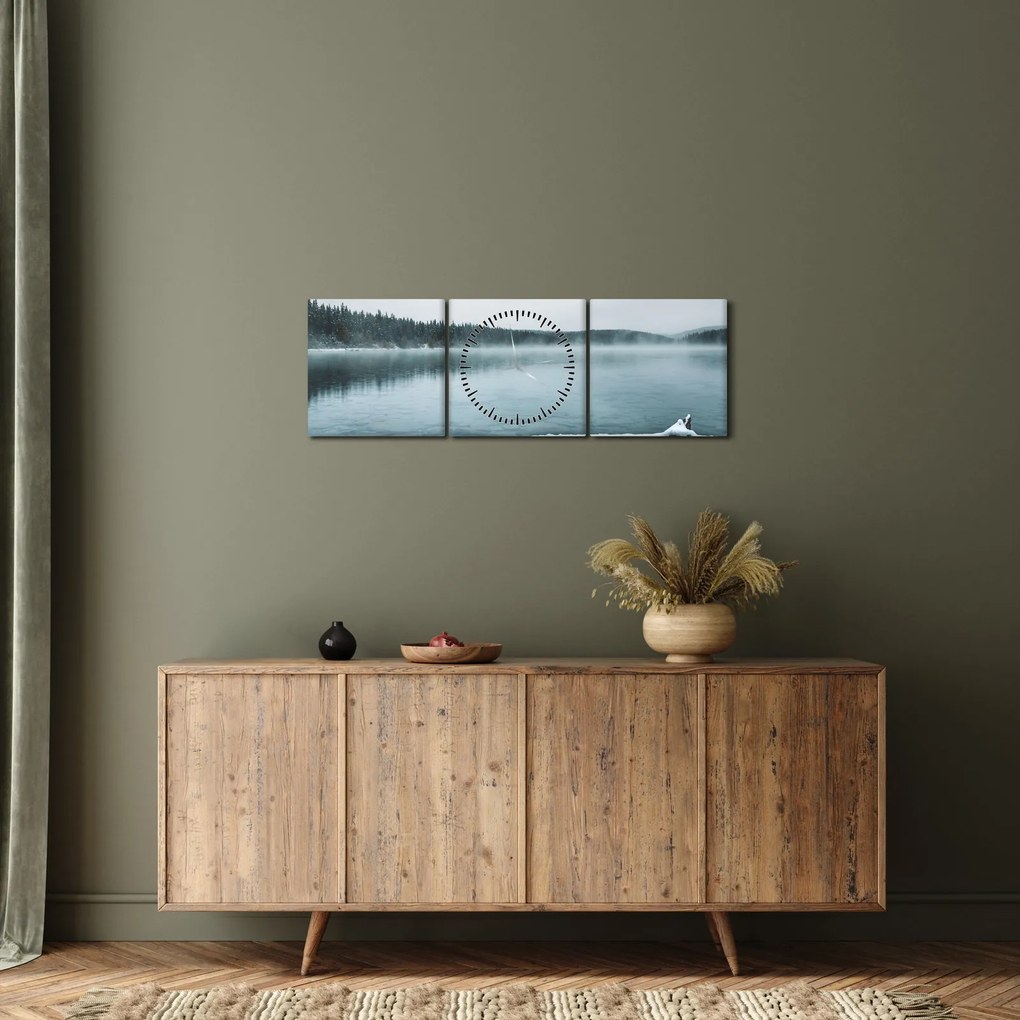 Obraz - lodowe nordyckie jezioro (z zegarem) (90x30 cm)