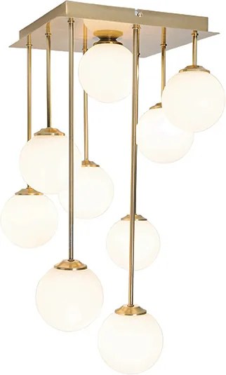 Nowoczesna lampa sufitowa złota z opalowym szkłem 9-świateł - Athens