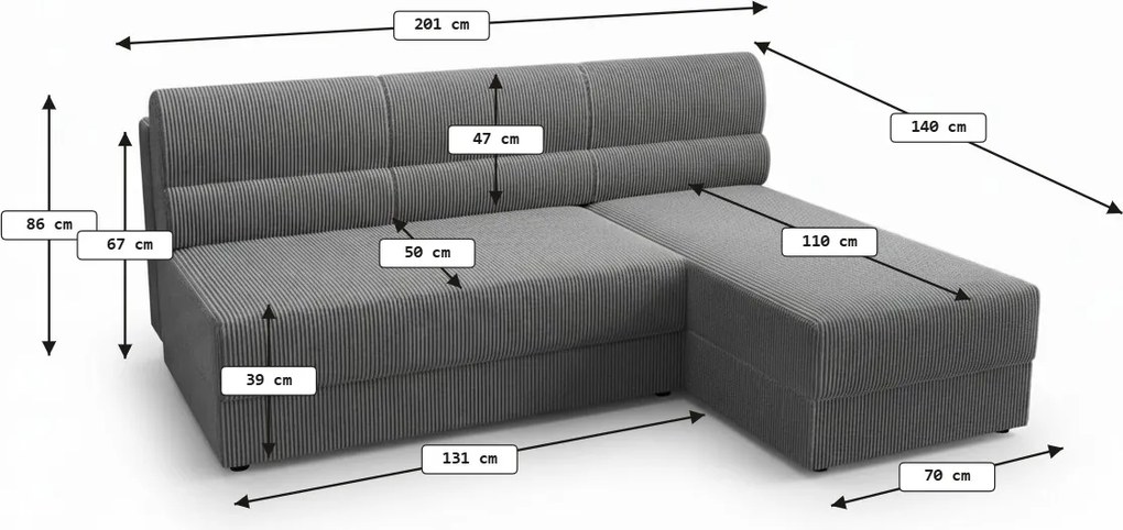 PROMOCJA Rozkładany dwustronny narożnik TAVERO SLIM 201x140 cm, musztardowy II. jakość
