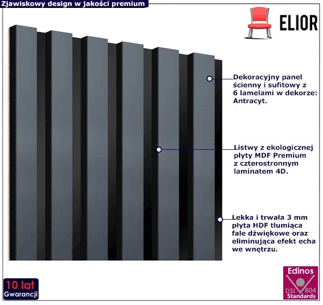 Akustyczne panele lamelowe 2 szt. antracyt G4-W74