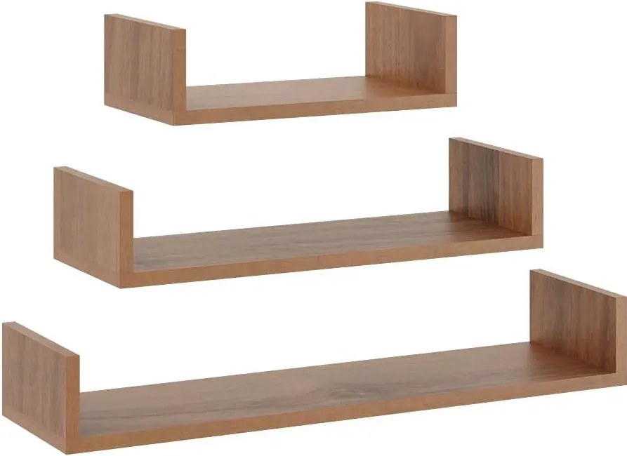 Zestaw 3 półek ściennych w kolorze orzech M4-P34