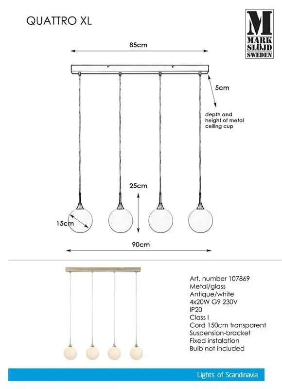 Lampa wisząca Markslöjd Quattro XL Antique 4L