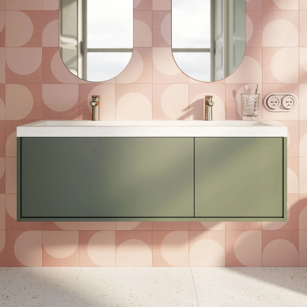 Umywalka wpuszczana w blat biała błyszcząca z konglomeratu WAVE DUO 120 cm