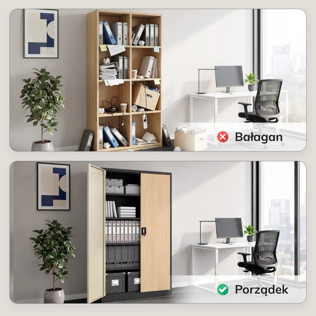 Szafa biurowa metalowa na akta, szeroka, antracytowa/dąb sonoma, 1150x1850x400 mm: JAN II Eco Design