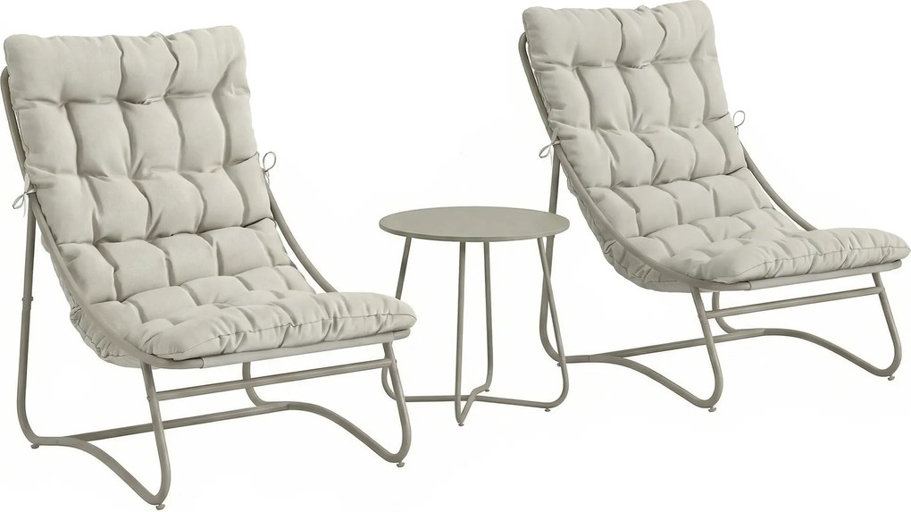 Outsunny Zestaw balkonowy 3-częściowy z poduszkami i stolikiem, stalowa konstrukcja, jasnoszary | Aosom PL