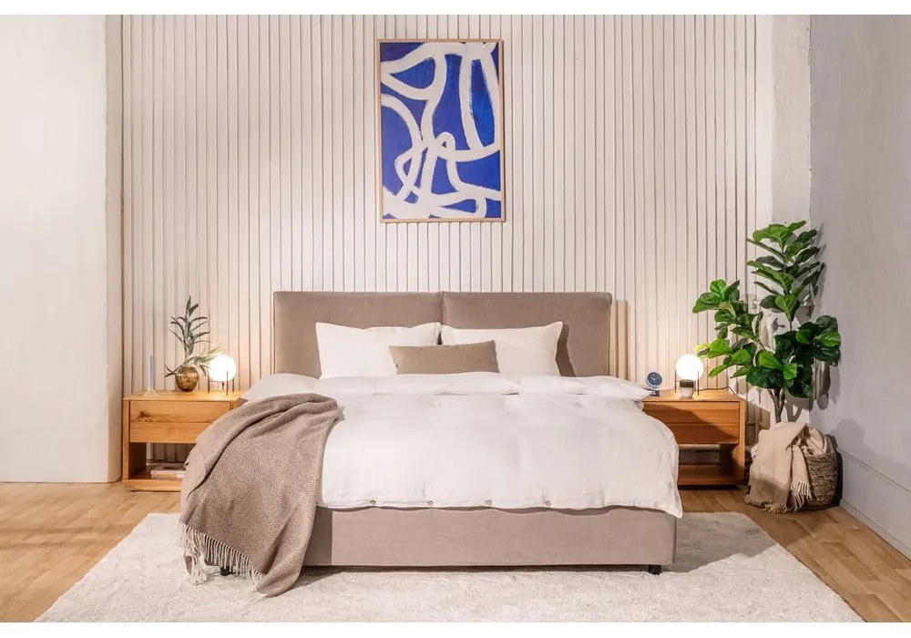 Łóżko tapicerowane dwuosobowe taupe z miejscem do przechowywania z materacem/kratką 180x200 cm Myra Pillow - Bonami Selection