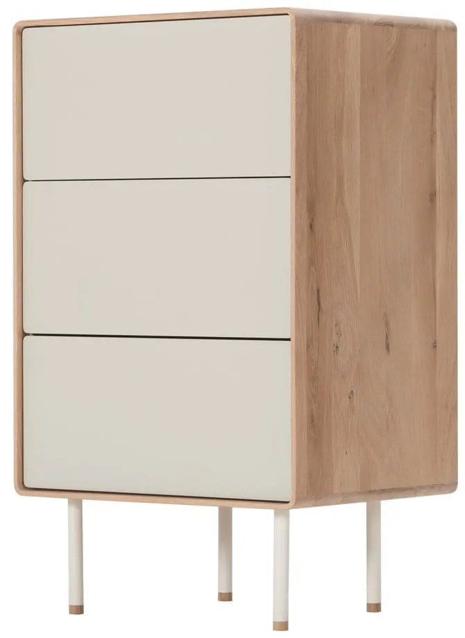 Biało-naturalna wysoka komoda z litego drewna dębowego 60x100 cm Fina – Gazzda