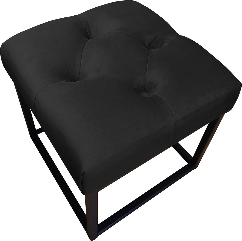Pufa CHESTERFIELD tkanina Welur loft ławka podnóżek metal : Kolor Stelaża - Czarny , Kolor tkaniny - VELVET - MG19, Typ tkaniny - Velvet