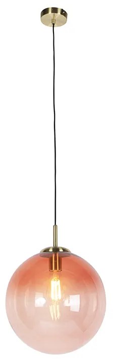 Lampa wisząca art deco mosiądz różowe szkło 33 cm - Pallon ArtDeco Oswietlenie wewnetrzne