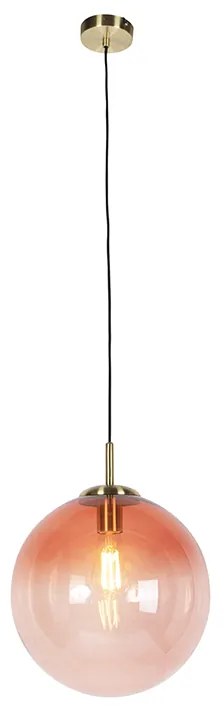 Lampa wisząca w stylu art deco mosiądz z różowym szkłem 33 cm - Pallon ArtDeco Oswietlenie wewnetrzne