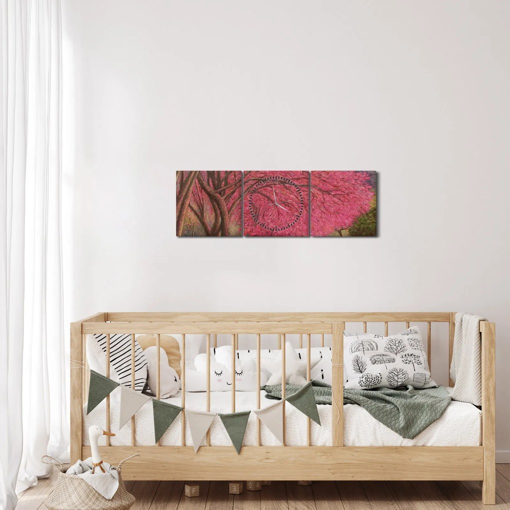 Obraz kwitnących drzew (z zegarem) (90x30 cm)