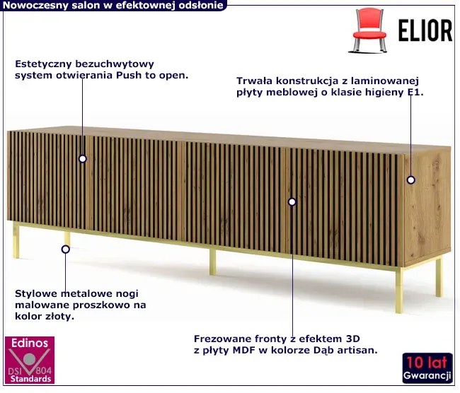 Szafka pod TV z lamelami dąb artisan - Melis 12X