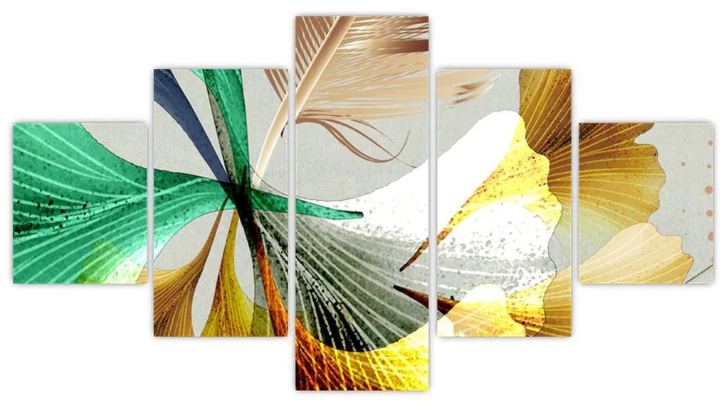 Obraz - Liście z piórami (125x70 cm)