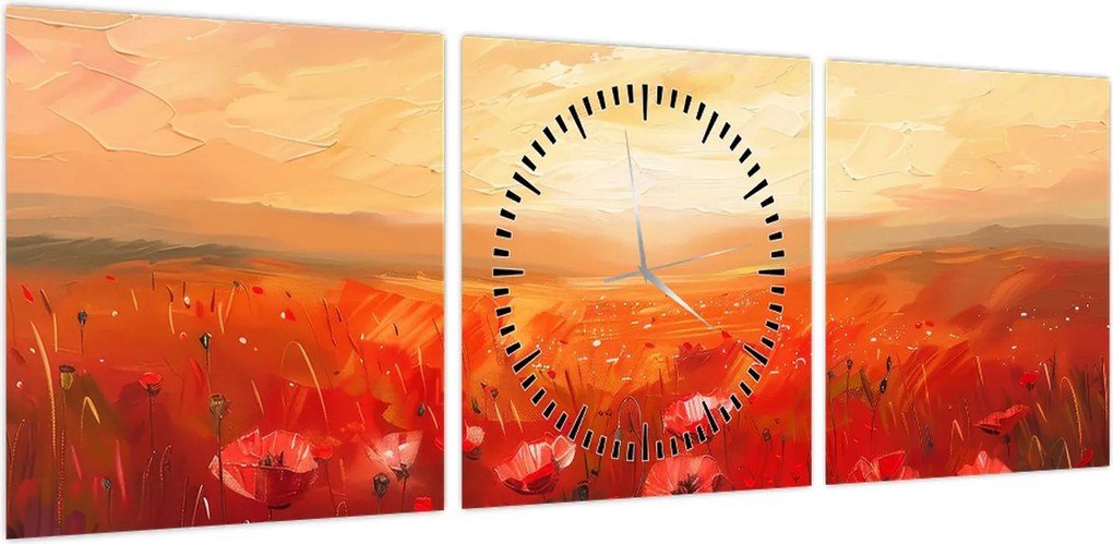Obraz - Pole maków (z zegarem) (90x30 cm)