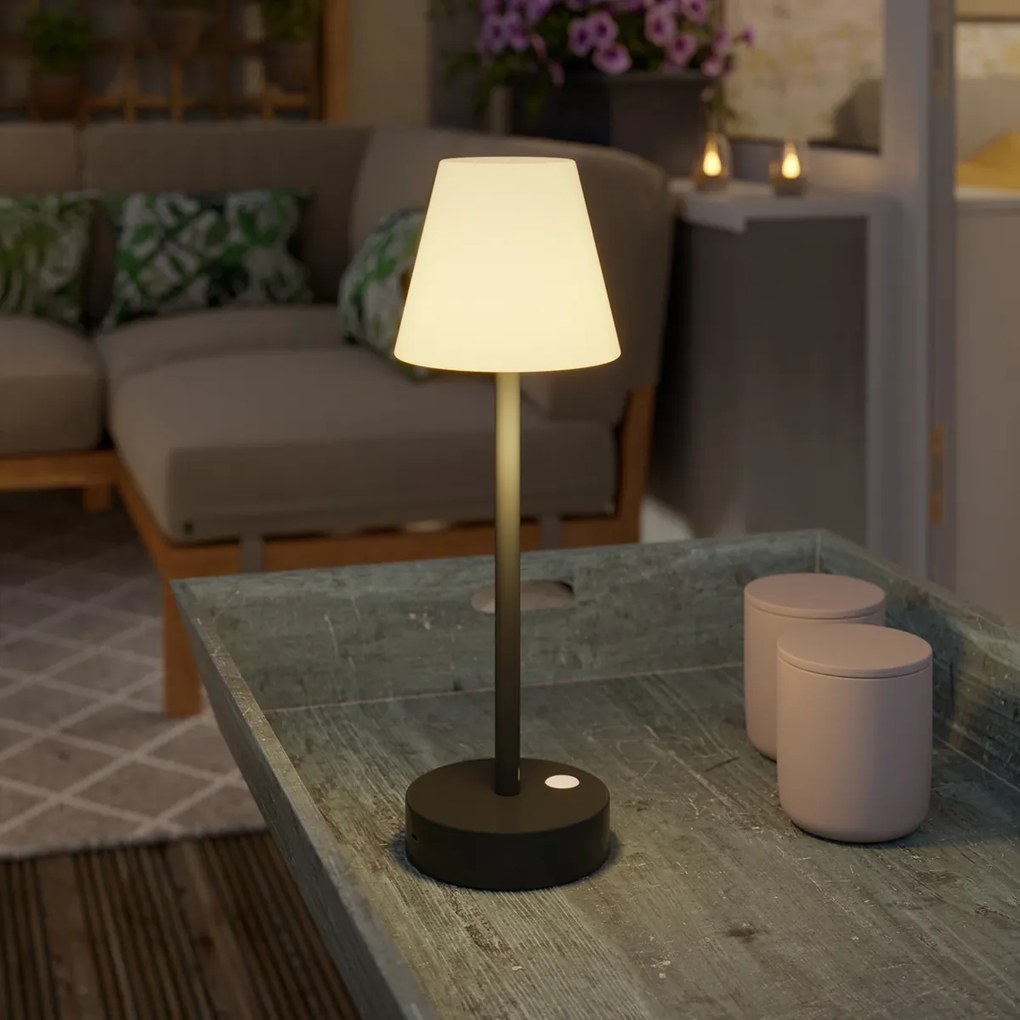 Zewnetrzna Lampa stołowa ciemnoszara w komplecie z LED do ładowania z dotykowym ściemniaczem - RenataDesignerski Oswietlenie zewnetrzne