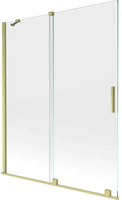 Mexen Velar parawan nawannowy 2-skrzydłowy rozsuwany 140 x 150 cm, transparent, złoty szczotkowany - 896-140-000-01-55