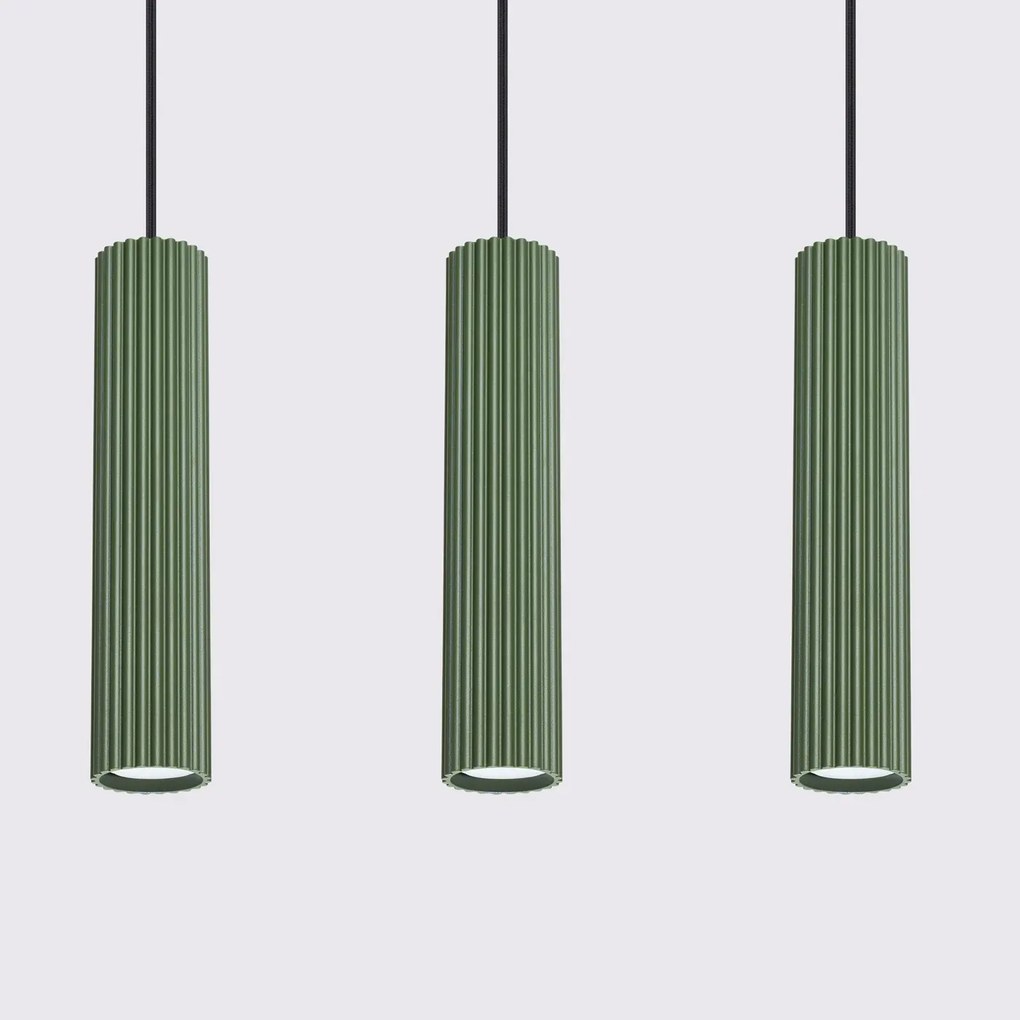 Lampa wisząca KARBON 3L zielona oliwka ryflowana SOLLUX  LIGHTING