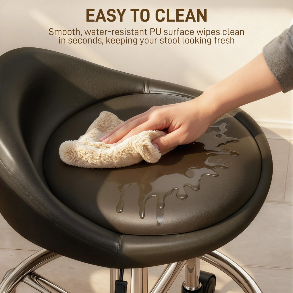 HOMCOM Obrotowy Taboret z Regulacją Wysokości z Oparciem, 59-75 cm, Obrotowy 360°, Czarny