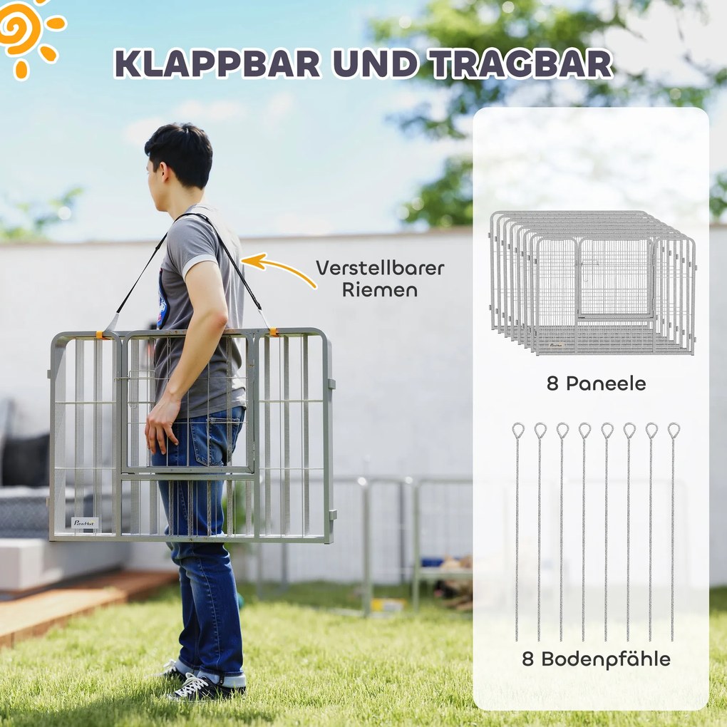 Gehege dla zwierząt domowych PawHut, ogrodzenie dla psów, plac zabaw dla zwierząt, elastycznie dopasowalne, stal nierdzewna