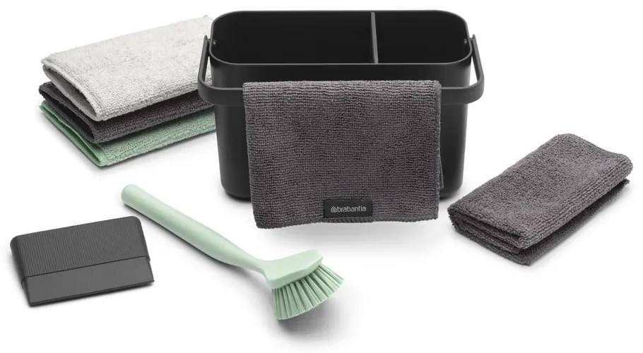 Ciemnoszary zestaw do mycia naczyń z plastiku z recyklingu SinkSide – Brabantia